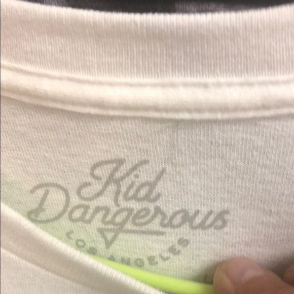 Kid Dangerous White and Blue Short Sleeve Tee with Vintage Motorcycle Graphic - Picture 2 of 3